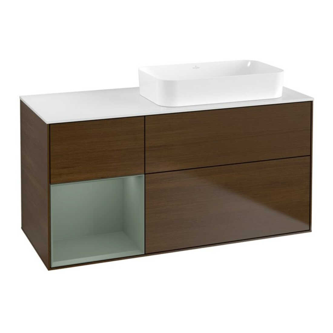 V&B Meuble sous lavabo Finion 120x60 cm, étagère gauche, placage noyer huilé, laqué