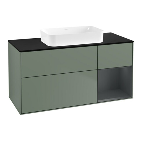 V&B Meuble sous lavabo Finion 120x60 cm, gris moyen mat laqué, olivier mat laqué