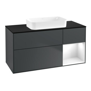 V&B Meuble sous lavabo Finion 120x60 cm, laqué blanc, avec façade bleu moyen laqué