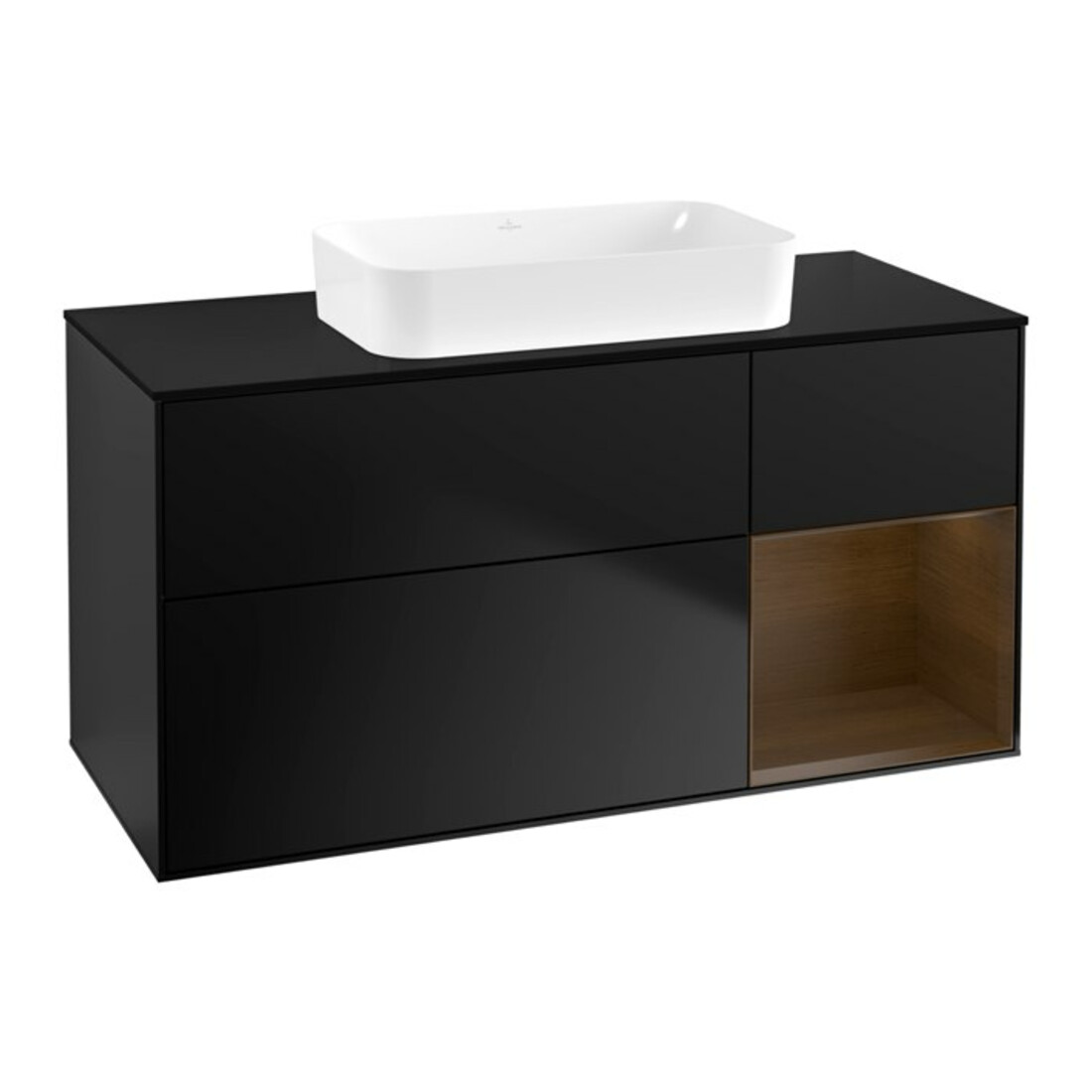 V&B Meuble sous lavabo Finion 120x60 cm, laque bleu mat, côté droit, chêne velours