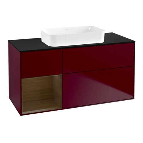 V&B Meuble sous lavabo Finion 120x60 cm, niche gauche, placage noyer, Peony mat
