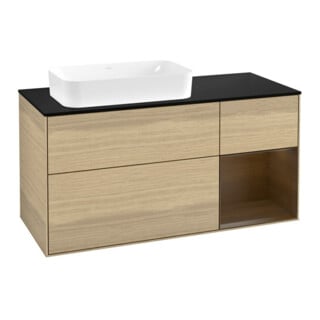V&B Meuble sous-lavabo Finion 120x60 cm, placage noyer, placage chêne, éclairage mural