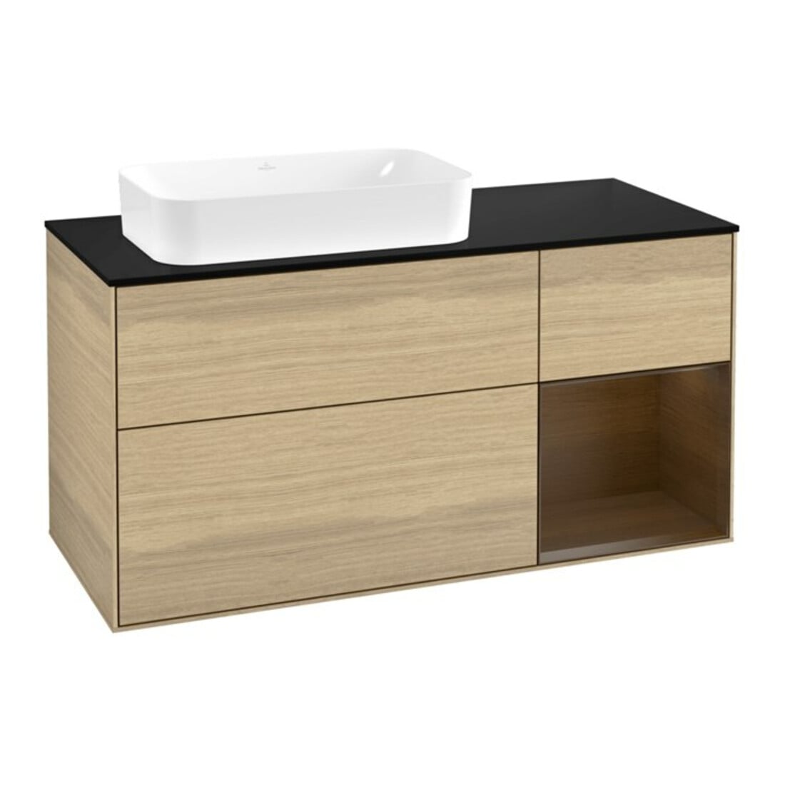 V&B Meuble sous-lavabo Finion 120x60 cm, placage noyer, placage chêne, éclairage mural