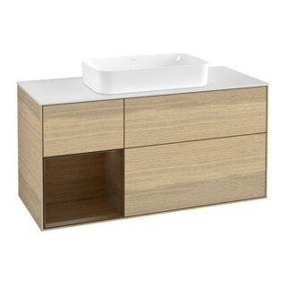 V&B Meuble sous-lavabo Finion 120x60 cm, placage noyer, placage chêne, éclairage mural