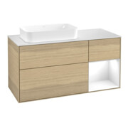V&B Meuble sous lavabo Finion 120x60 cm, porte droite, blanc brillant, placage Oa