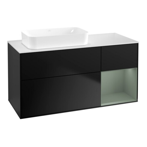 V&B Meuble sous lavabo Finion 120x60 cm, porte droite, chêne huilé laqué, bleu laqué