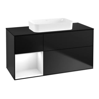 V&B Meuble sous lavabo Finion 120x60 cm, porte gauche, blanc brillant, bleu mat brillant