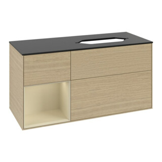 V&B Meuble sous lavabo Finion 120x60 cm, porte gauche, laqué gris moyen, placage Oa