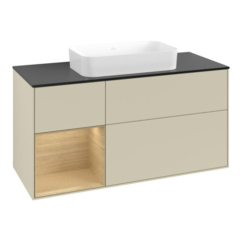 V&B Meuble sous lavabo Finion 120x60 cm, réglette gauche, gris mat laqué