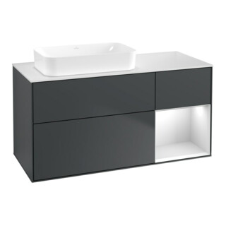 V&B Meuble sous-lavabo Finion 120x60 cm, Rg dr blanc mat laqué, md bleu mat laqué