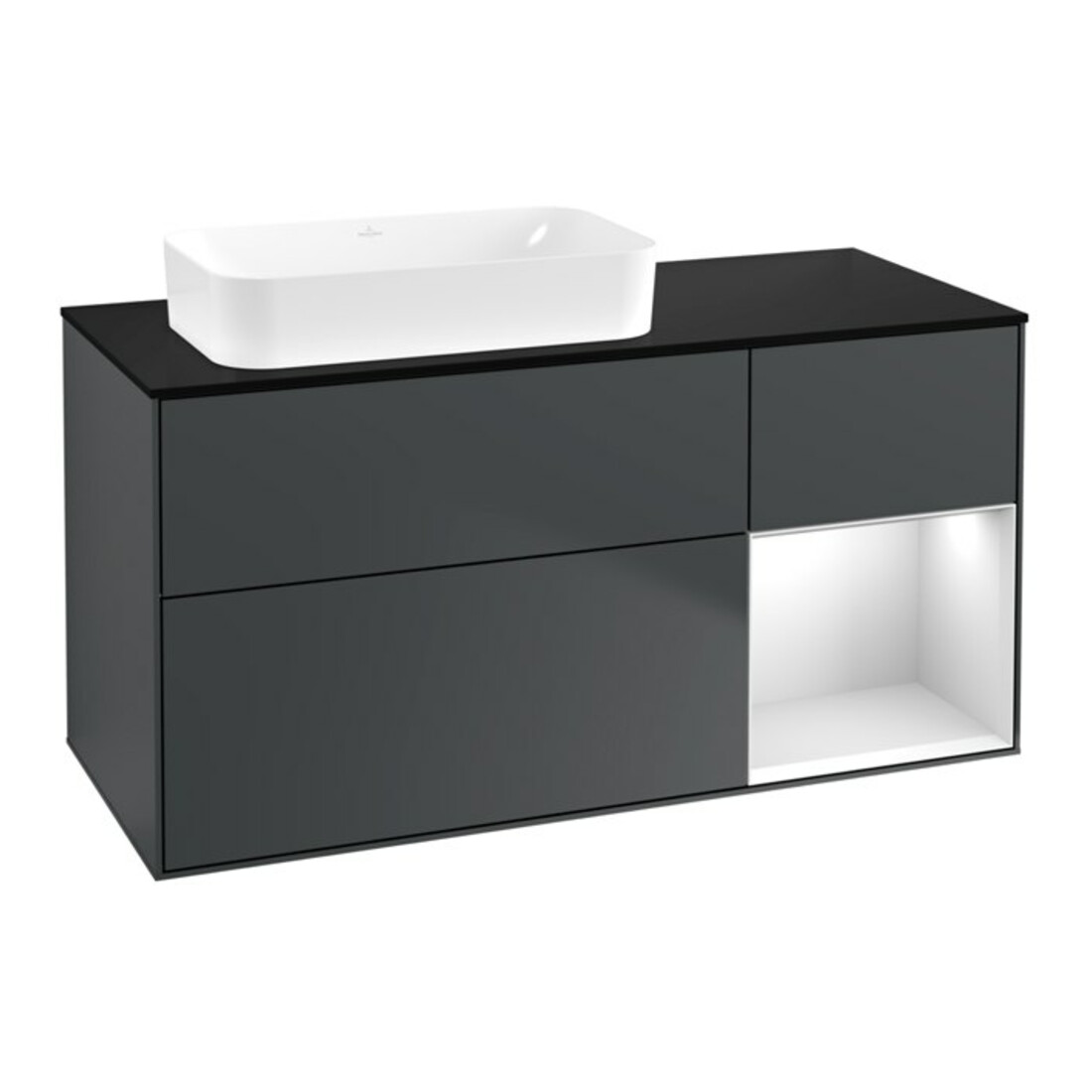 V&B Meuble sous lavabo Finion 120x60 cm, Rg dr blanc mat laqué, md bleu mat laqué