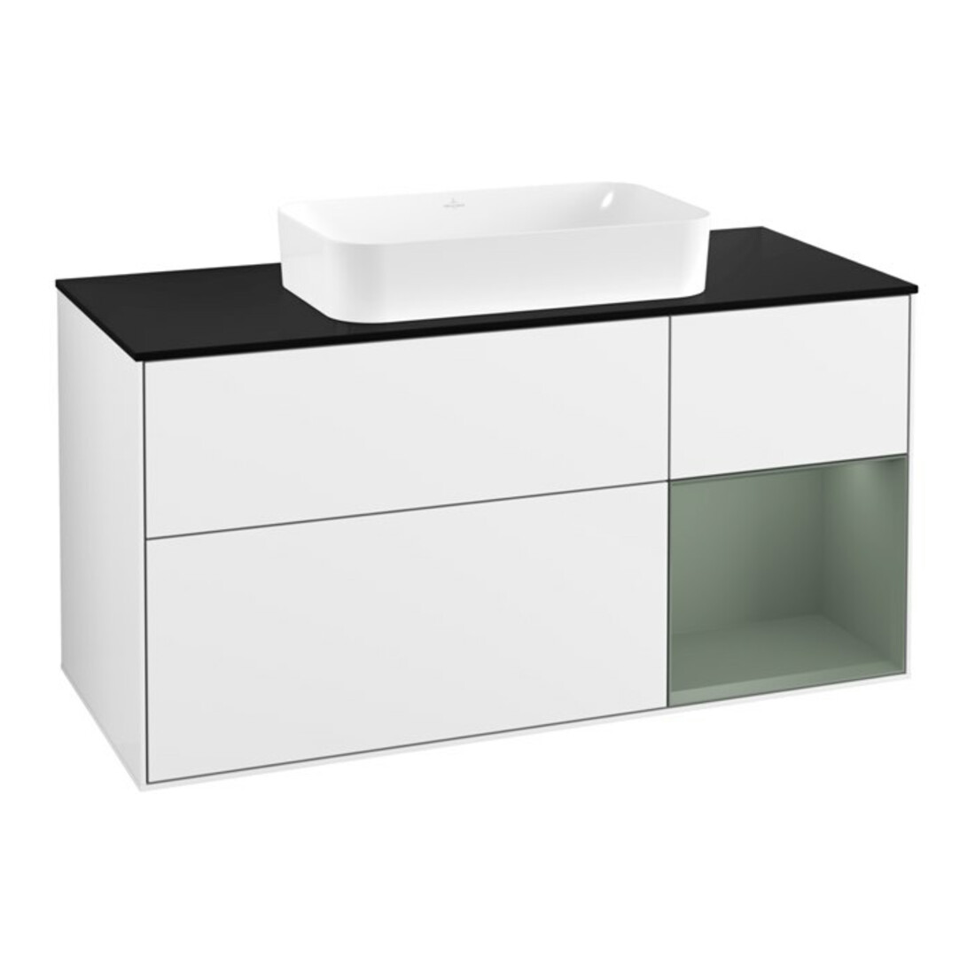 V&B Meuble sous lavabo Finion 120x60 cm, Rg droite huilé avec laque blanche brillante