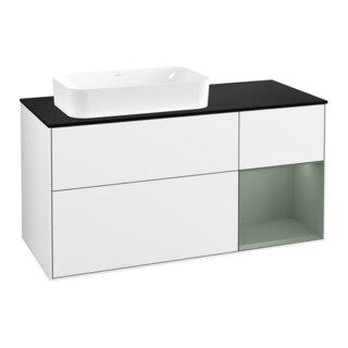 V&B Meuble sous lavabo Finion 120x60 cm, Rg droite huilé avec laque blanche brillante