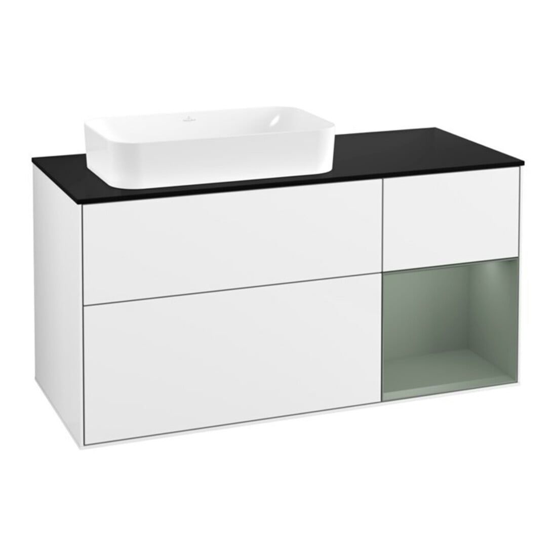 V&B Meuble sous lavabo Finion 120x60 cm, Rg droite huilé avec laque blanche brillante