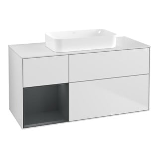 V&B Meuble sous lavabo Finion 120x60 cm, Rg g. av. porte, blanc laqué
