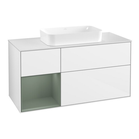 V&B Meuble sous lavabo Finion 120x60 cm, Rg g. Oli. m Lac, blanc brillant Lac