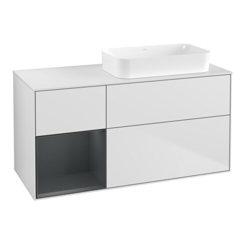 V&B Meuble sous-lavabo Finion 120x60 cm, Rg gauche avec plan en bois laqué, blanc laqué