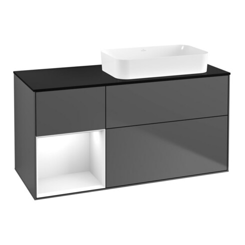 V&B Meuble sous-lavabo Finion 120x60 cm, Rg gauche blanc brillant, anthracite m