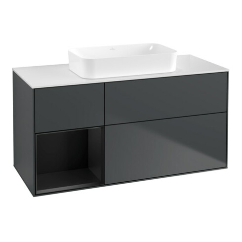 V&B Meuble sous lavabo Finion 120x60 cm, Rg gch bleu mat Lac, md bleu mat Lac