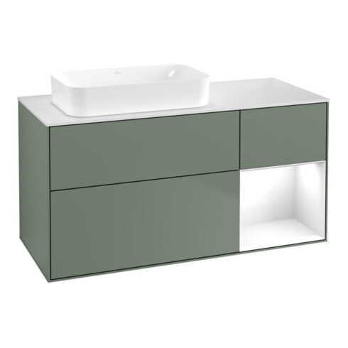 V&B Meuble sous lavabo Finion 120x60 cm, Rg re glo blanc laqué, huile m laqué