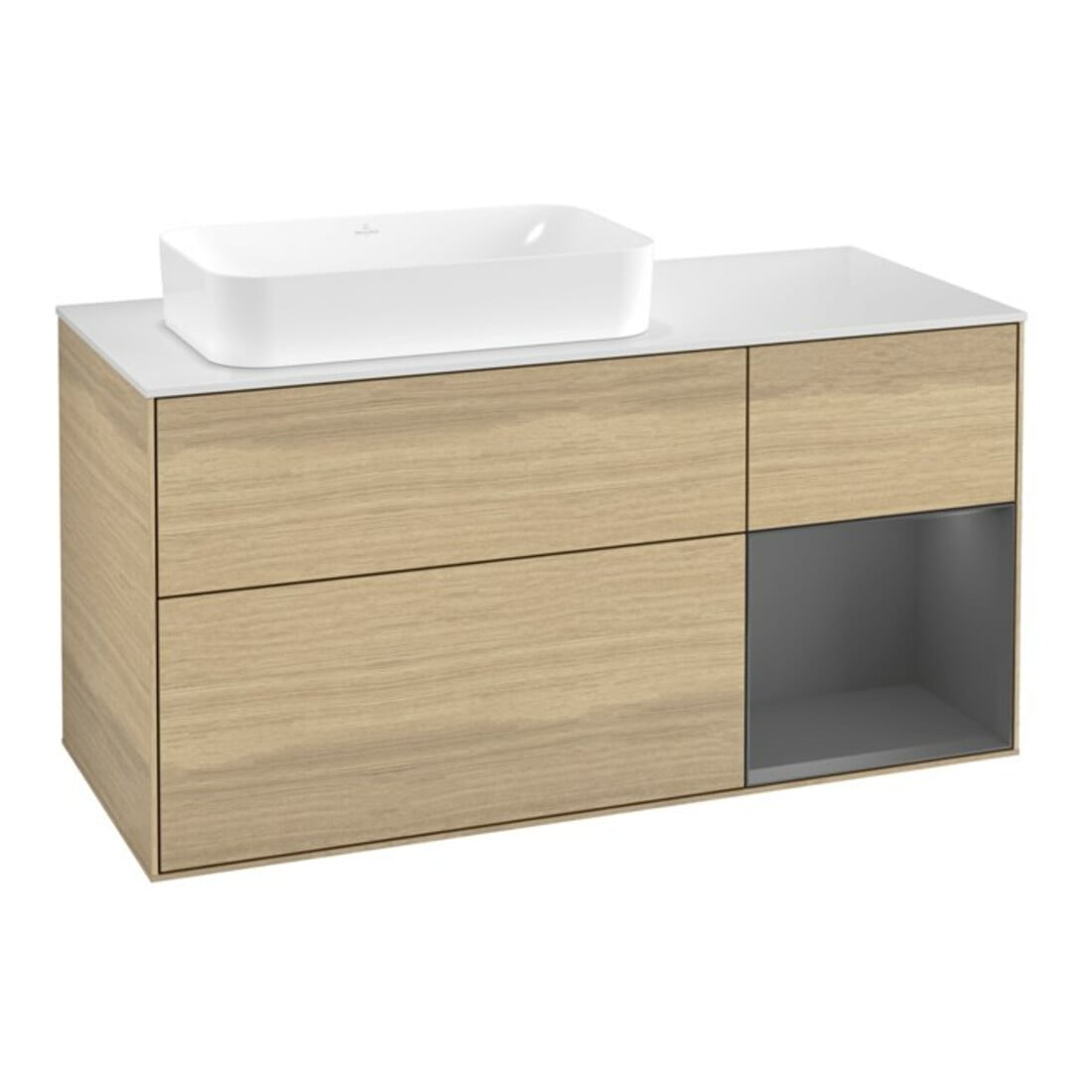 V&B Meuble sous-lavabo Finion 120x60 cm, tiroir droit anthracite m, placage chêne