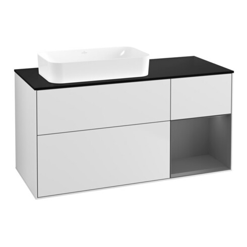 V&B Meuble sous lavabo Finion 120x60 cm, tiroir droit anthracite mat, blanc mat laqué