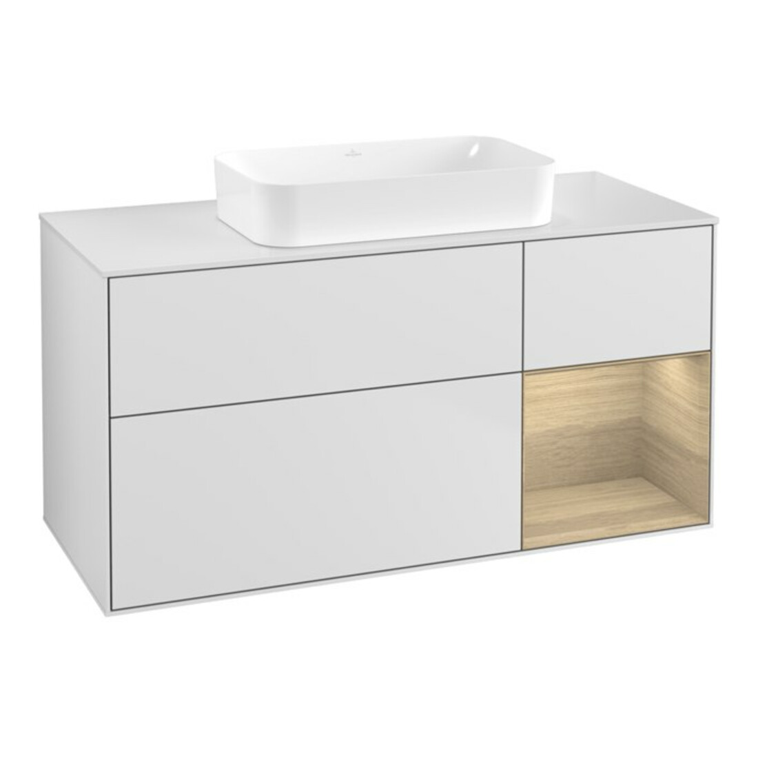 V&B Meuble sous-lavabo Finion 120x60 cm, tiroir droit, blanc mat laqué