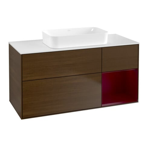 V&B Meuble sous lavabo Finion 120x60 cm, tiroir droit Peony, placage noyer