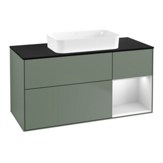 V&B Meuble sous-lavabo Finion 120x60 cm, tiroir droite blanc mat laqué, olivier mat laqué