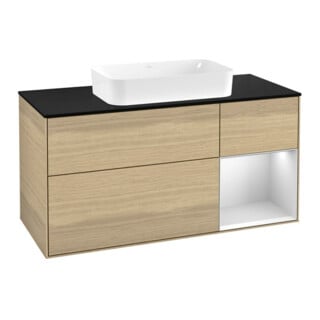 V&B Meuble sous lavabo Finion 120x60 cm, tiroir droite blanc mat, placage chêne
