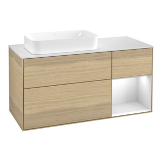 V&B Meuble sous lavabo Finion 120x60 cm, tiroir droite blanc mat, placage chêne