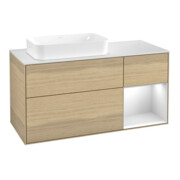 V&B Meuble sous lavabo Finion 120x60 cm, tiroir droite blanc mat, placage chêne