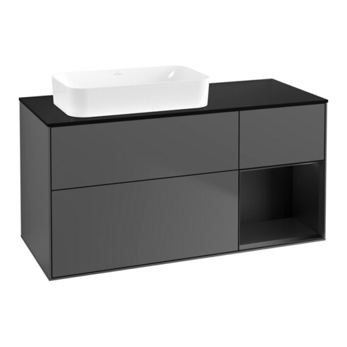 V&B Meuble sous-lavabo Finion 120x60 cm, tiroir droite, bleu mat, anthracite mat