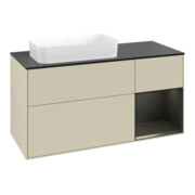 V&B Meuble sous-lavabo Finion 120x60 cm, tiroir droite bleu mat laqué, gris mat laqué