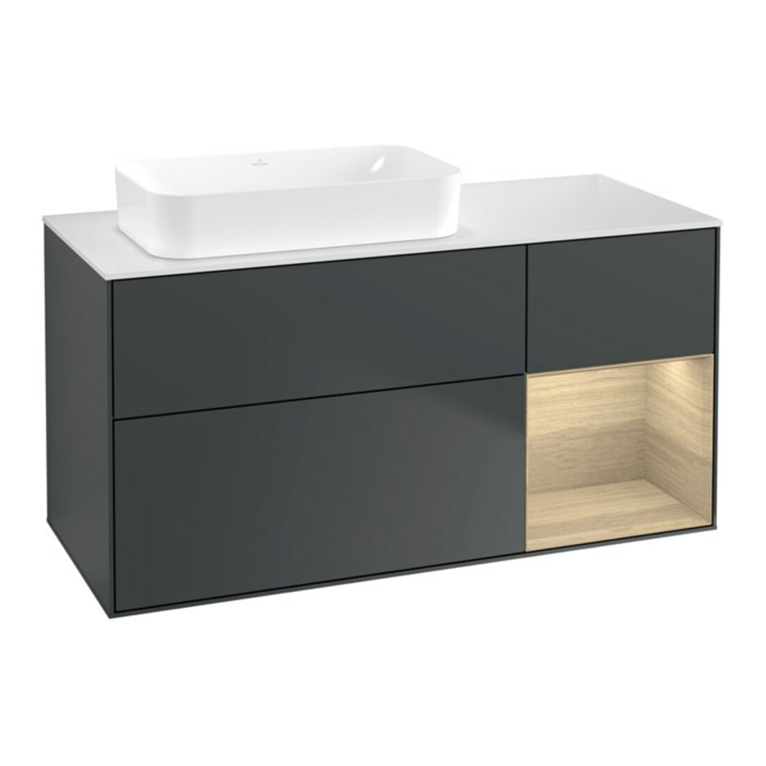 V&B Meuble sous lavabo Finion 120x60 cm, tiroir droite, bois médium, laqué bleu