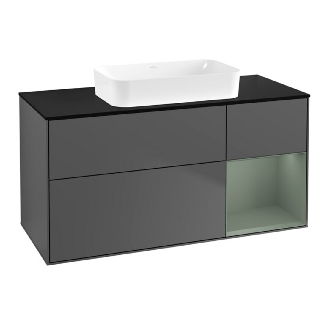 V&B Meuble sous lavabo Finion 120x60 cm, tiroir droite, chêne huilé, anthracite m.