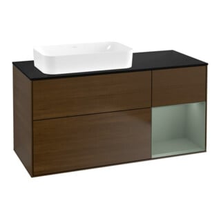 V&B Meuble sous lavabo Finion 120x60 cm, tiroir droite, chêne huilé, placage noyer