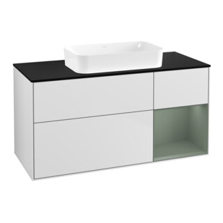 V&B Meuble sous lavabo Finion 120x60 cm, tiroir droite, olivier mat laqué, blanc mat laqué