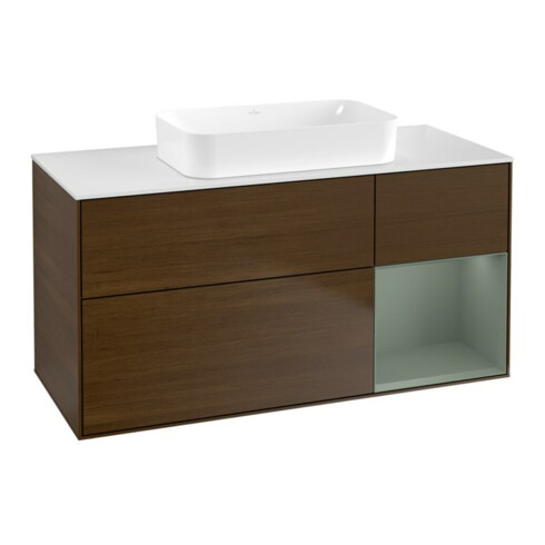 V&B Meuble sous lavabo Finion 120x60 cm, tiroir droite, olivier mat, placage noyer