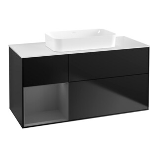 V&B Meuble sous-lavabo Finion 120x60 cm, tiroir gauche anthracite mat, bleu mat laqué