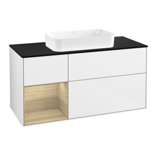 V&B Meuble sous lavabo Finion 120x60 cm, tiroir gauche, blanc brillant laqué