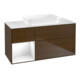 V&B Meuble sous lavabo Finion 120x60 cm, tiroir gauche, blanc brillant, noyer veneer-1
