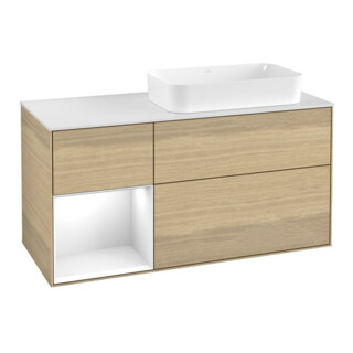 V&B Meuble sous-lavabo Finion 120x60 cm, tiroir gauche, blanc brillant, placage Oa
