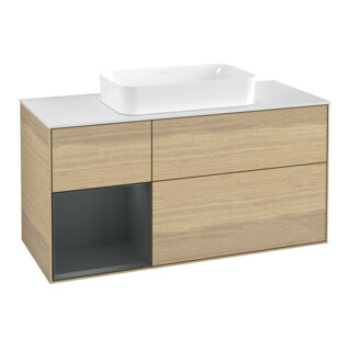 V&B Meuble sous lavabo Finion 120x60 cm, tiroir gauche, blanc mat avec laque, Oa ven