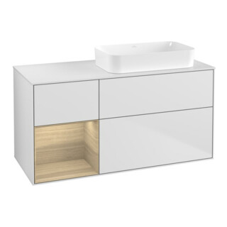 V&B Meuble sous lavabo Finion 120x60 cm, tiroir gauche, blanc mat laqué
