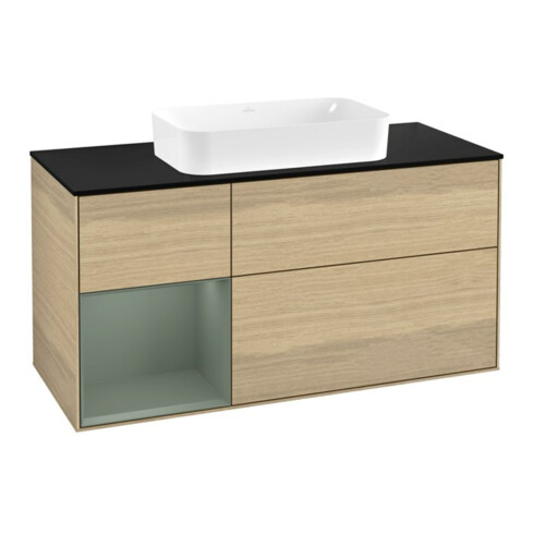 V&B Meuble sous lavabo Finion 120x60 cm, tiroir gauche, chêne plaqué huilé mat