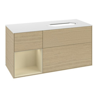 V&B Meuble sous lavabo Finion 120x60 cm, tiroir gauche, gris moyen laqué, placage Oa
