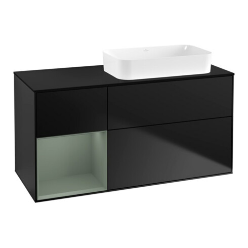 V&B Meuble sous lavabo Finion 120x60 cm, tiroir gauche, olivier mat laqué, bleu mat laqué