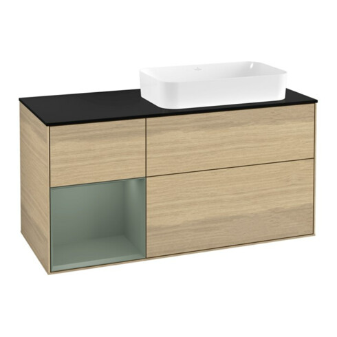 V&B Meuble sous lavabo Finion 120x60 cm, tiroir gauche, placage chêne huilé, laqué m.