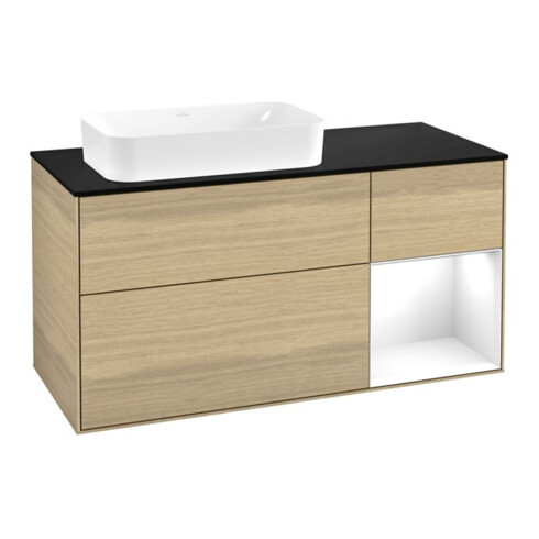 V&B Meuble sous lavabo Finion 120x60 cm, tiroir régulier, blanc brillant, placage Oa